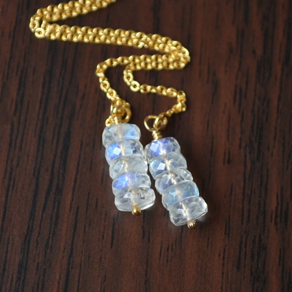 Rainbow Moonstone Gold Threader Earrings